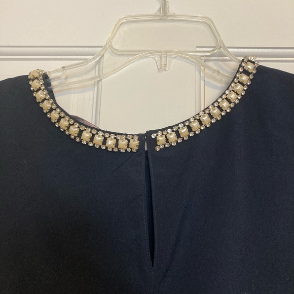 NWT San Tropez West Navy Blouse with Jeweled Neckline Size L - Picture 5 of 5